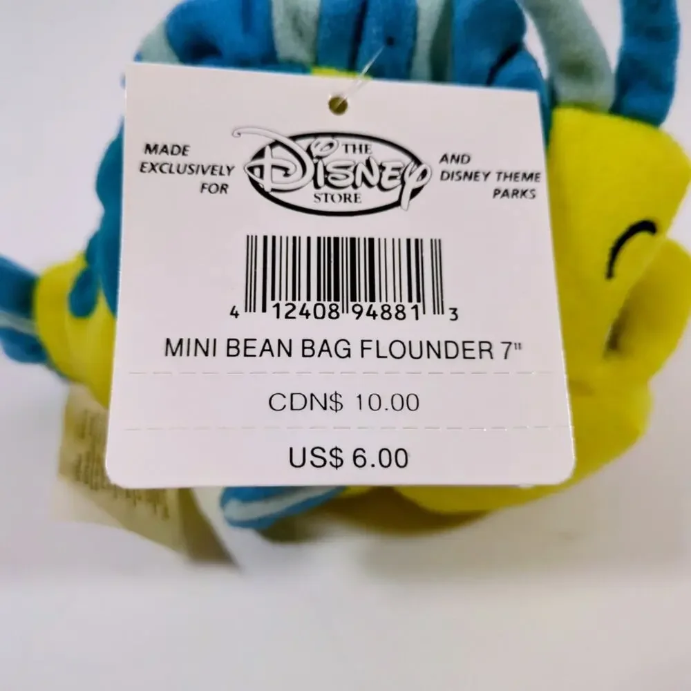 Disney Store Flounder The Little Mermaid Mini Bean Bag Plush 7